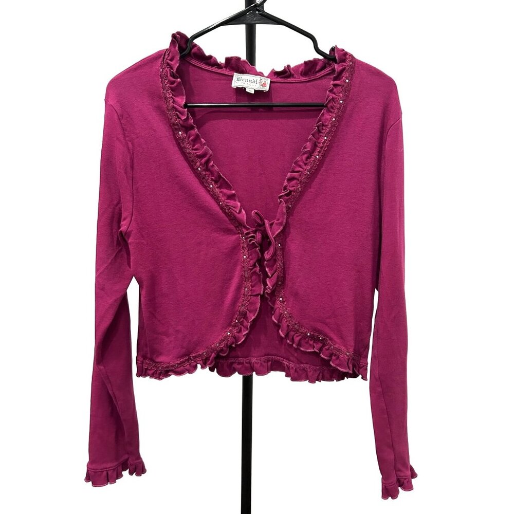 Brandl Tracht XL Magenta Ruffled Cotton Cardigan Shrug Sweater